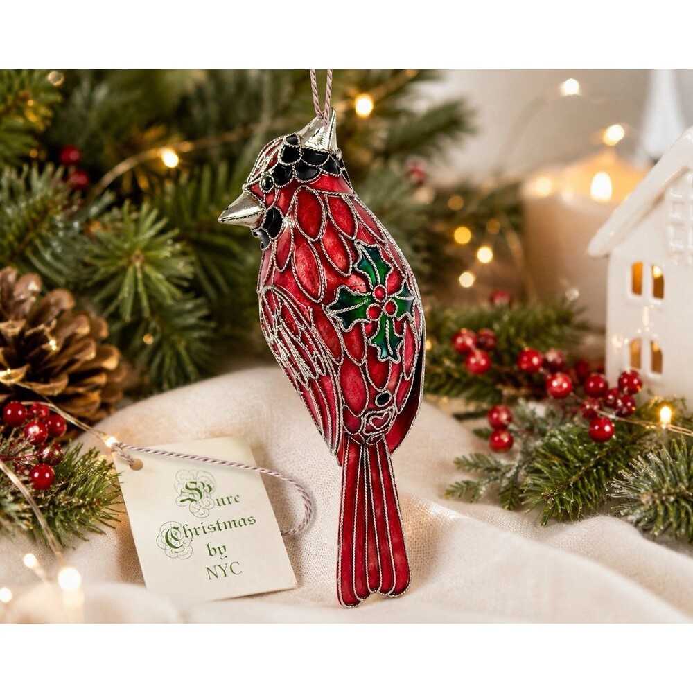 Kurt S Adler 2007 Red Cardinal Christmas Ornament Holly Handmade Filigree 5”
